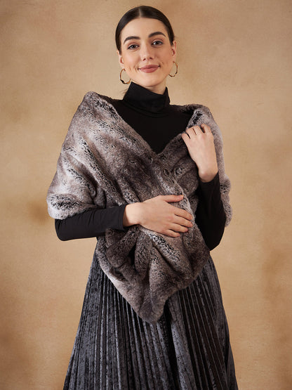 InWeave Women's Dark Grey Duble Shade Long Faux Fur Cape