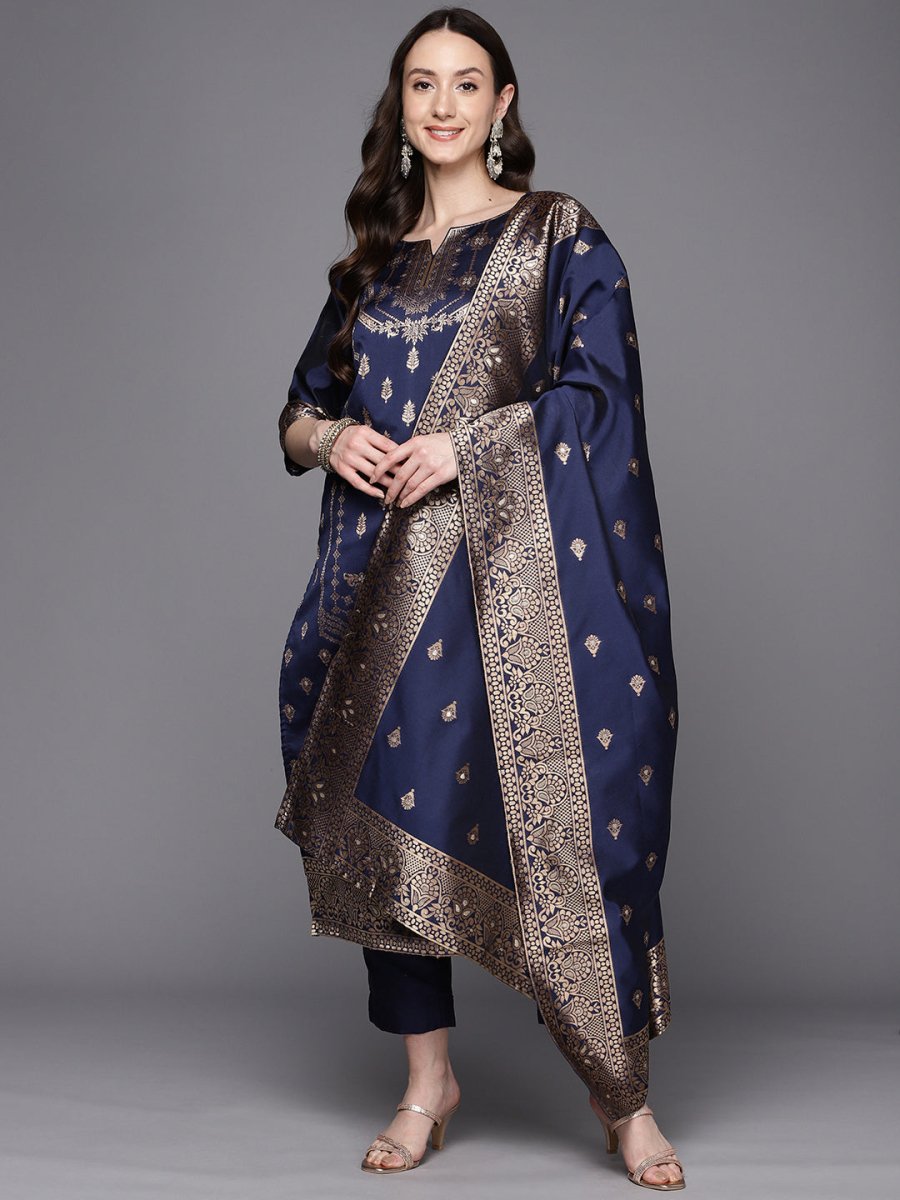 Ahalyaa Unstitched Navy Blue Dress Material