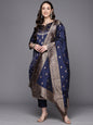 Ahalyaa Unstitched Navy Blue Dress Material