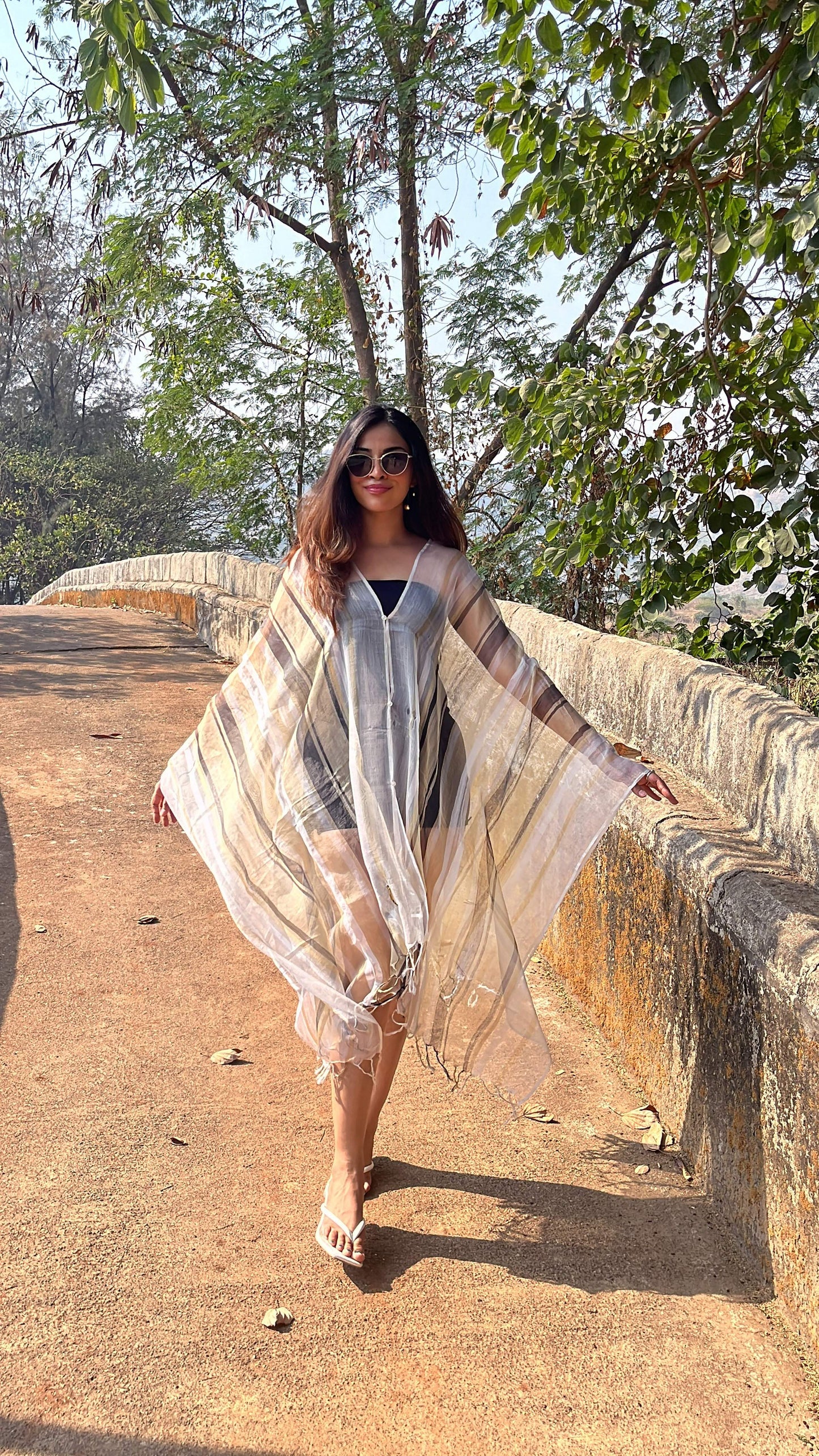Noroke Silk Fabric Striped Silk Beachwear Cover Up