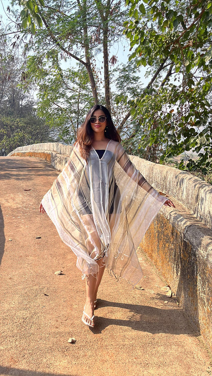 Noroke Silk Fabric Striped Silk Beachwear Cover Up