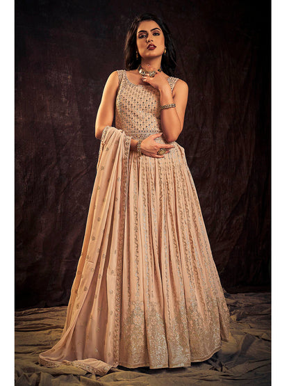 Myra Peach Real Georgette Designer Gown Style Suit