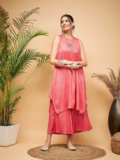 InWeave Women's Red Lurex Short Pallazo Kurta Set