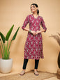 InWeave Women's Wine Floral Print Straight Angrakha Gota Kurta