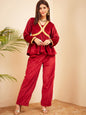 InWeave Women's Barn Red Mughal Shaan Style Velvet Short Kurta Set