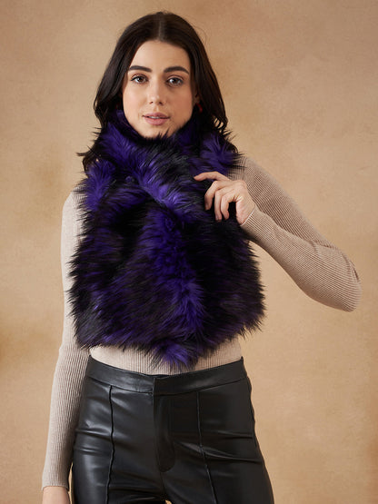 InWeave Women's Purple Black Faux Fur Neck Warmer