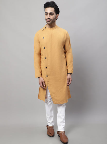 Even Apparels Mustard Sherwani Kurta With Asymetrical Cut