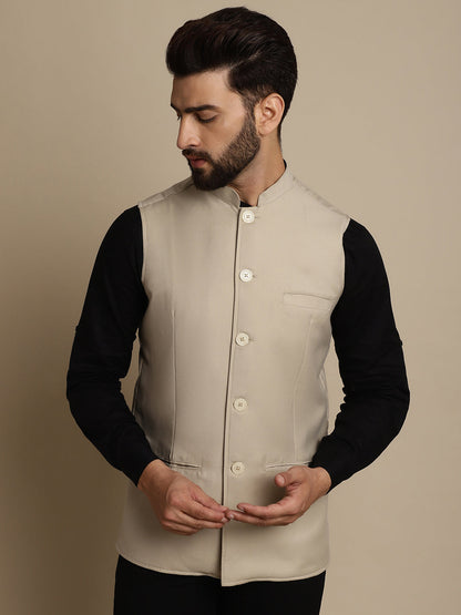 Even Apparels Men's Cream Mandarin Collar Waistcoat