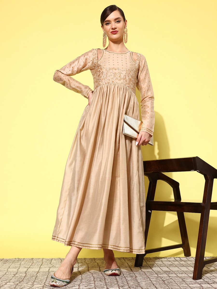 Ahalyaa Floral Embroidered A-Line Maxi Dress