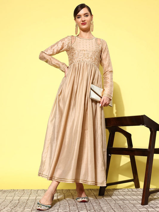 Ahalyaa Floral Embroidered A-Line Maxi Dress