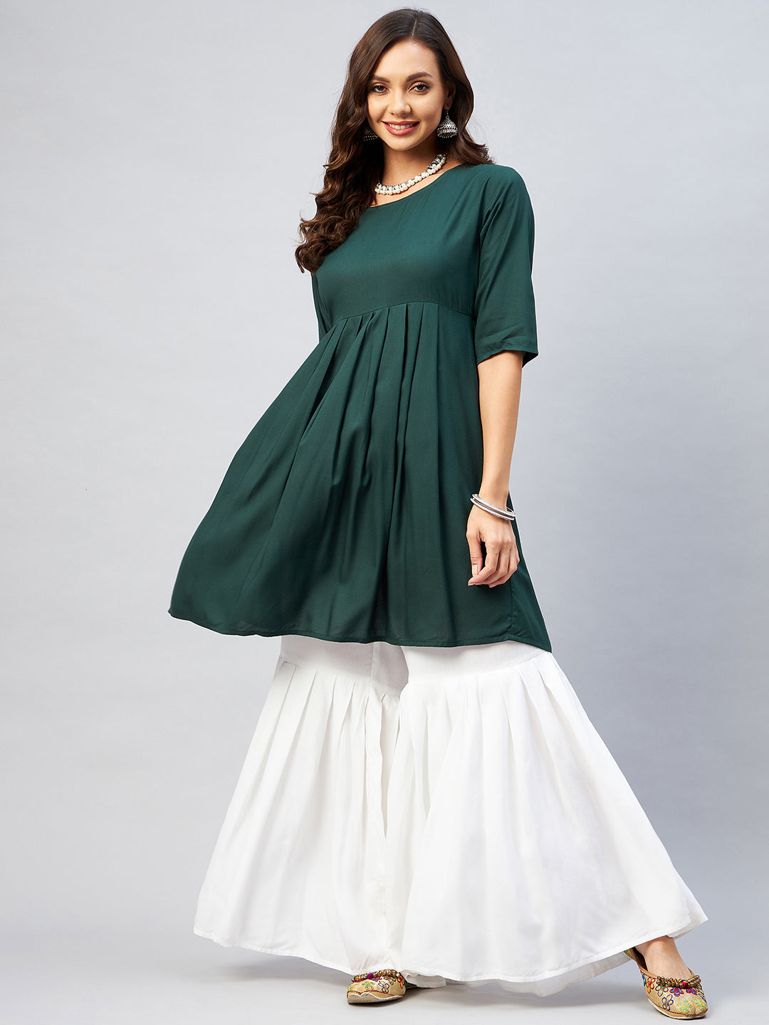 InWeave Women's Dark Green Short Anarkali Kurta