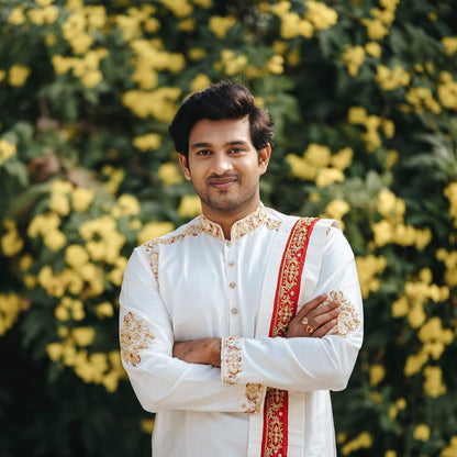 Resham Hand Embroidery Designer Men's Kurta Pattu Set by Hilo Design