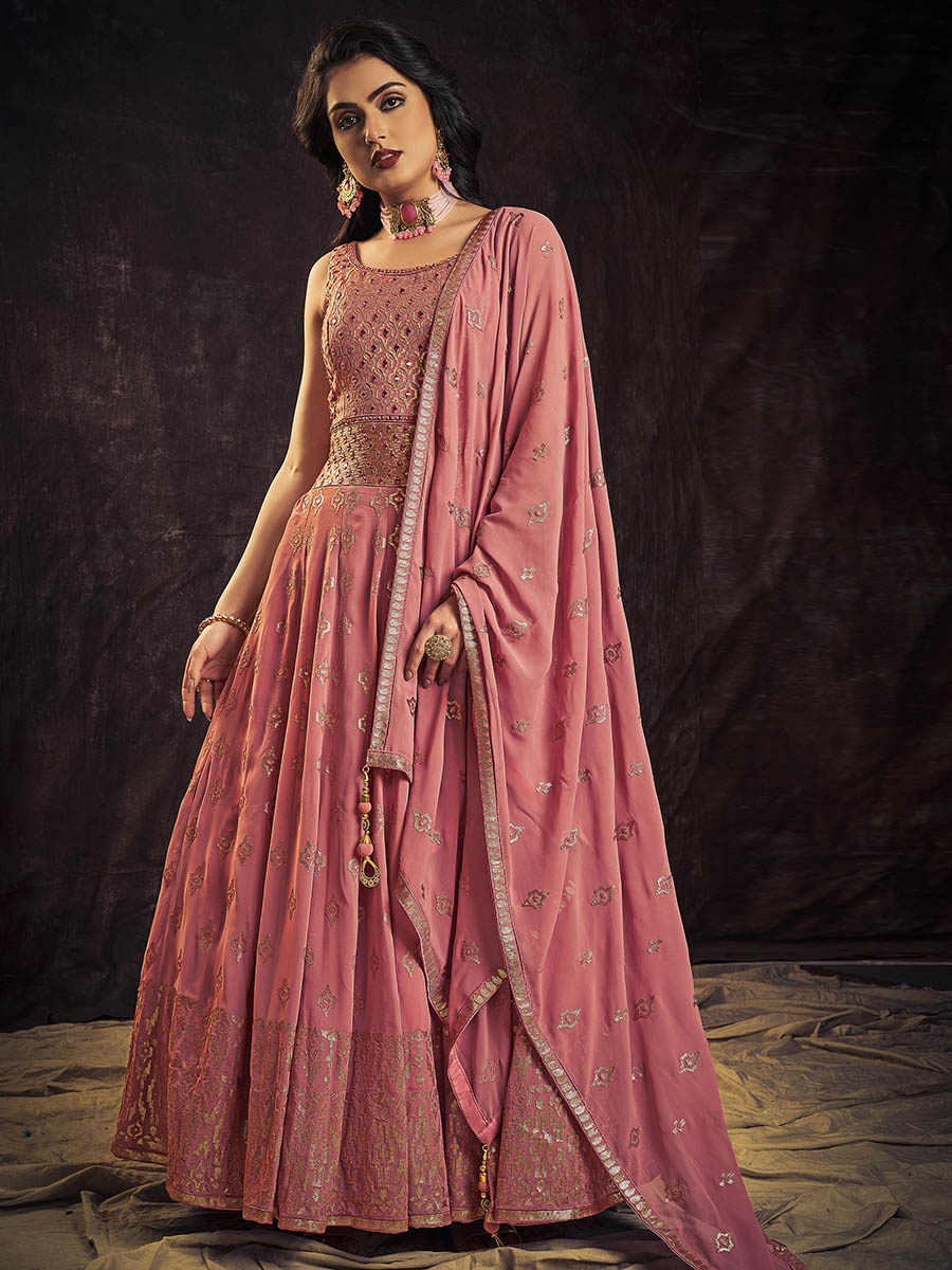 Myra Pink Real Georgette Designer Gown Style Suit