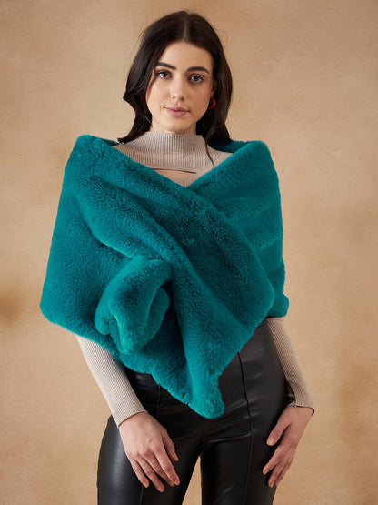 InWeave Women's Cyan Blue Long Faux Fur Cape