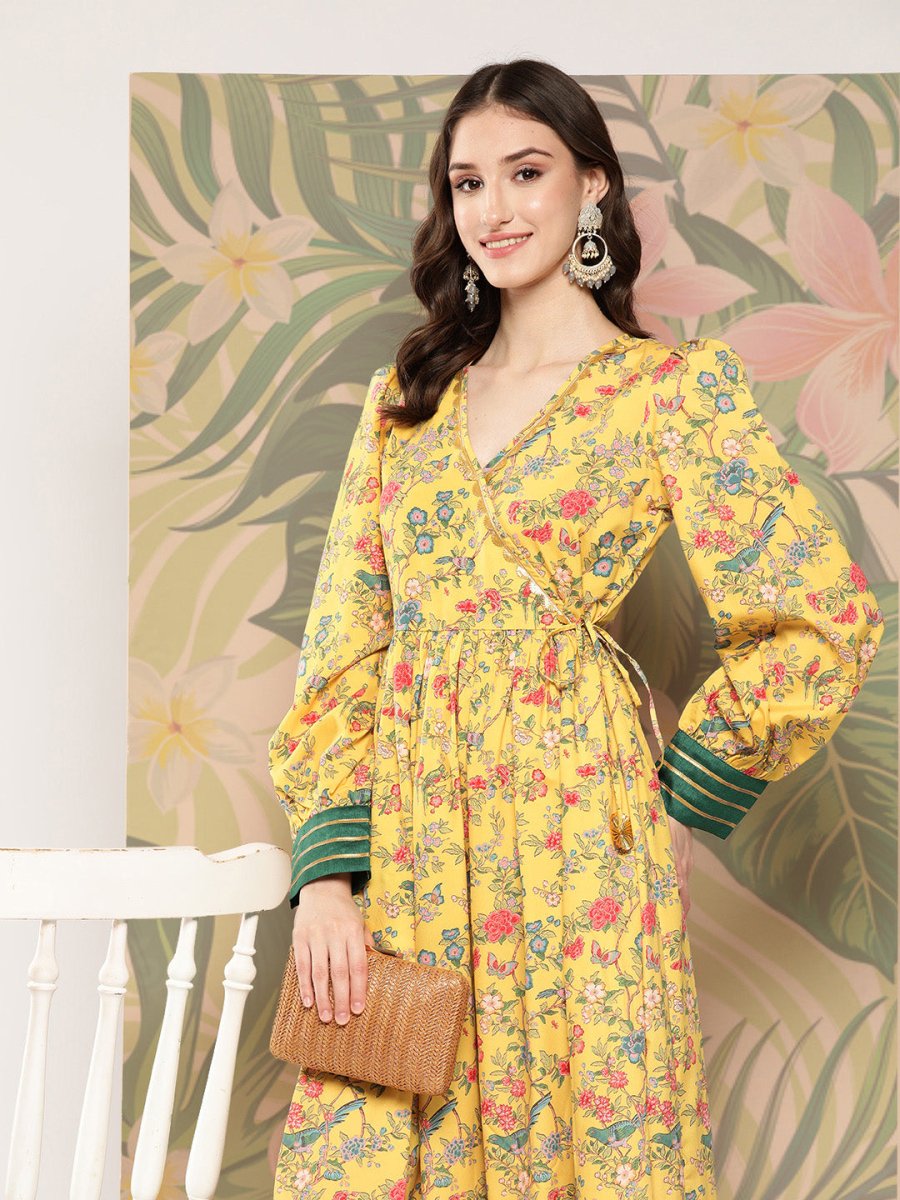 Ahalyaa Floral Printed Tie-Ups Crepe Empire Ethnic Dress