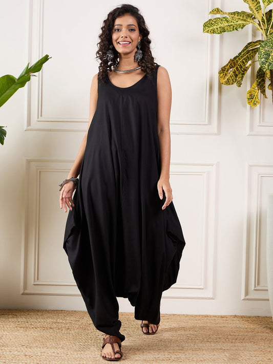 InWeave Black Round Sleeveless Jumpsuit