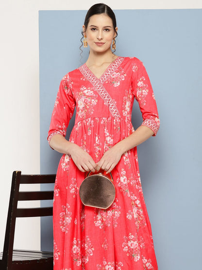 Ahalyaa Floral Printed Pleated Maxi Empire Ethnic Dress