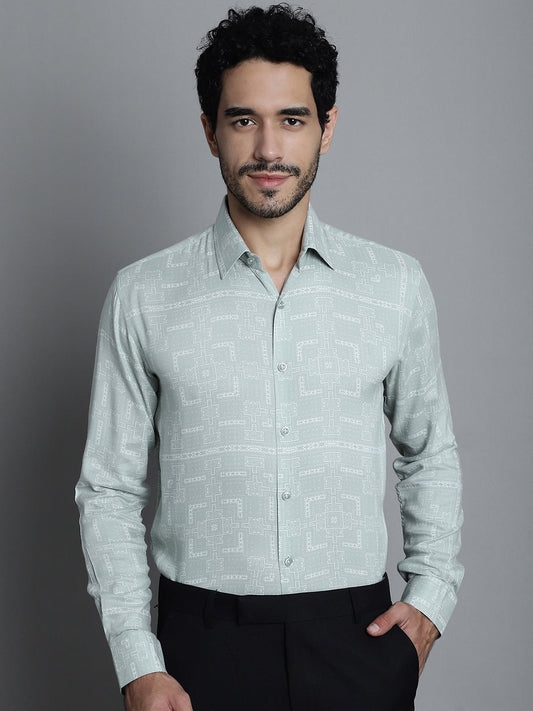 Jainish Men's Geomatric Printed Formal Shirts - Pista