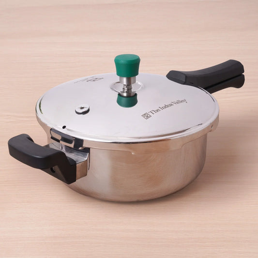 The Indus Valley Tri-ply Stainless Steel Pressure Pan, Premium Quality, 3 Layer Thick Body, Heavy Bottom, 100% Food-safe, ISI Certified, Induction & Gas, 3.5/5L