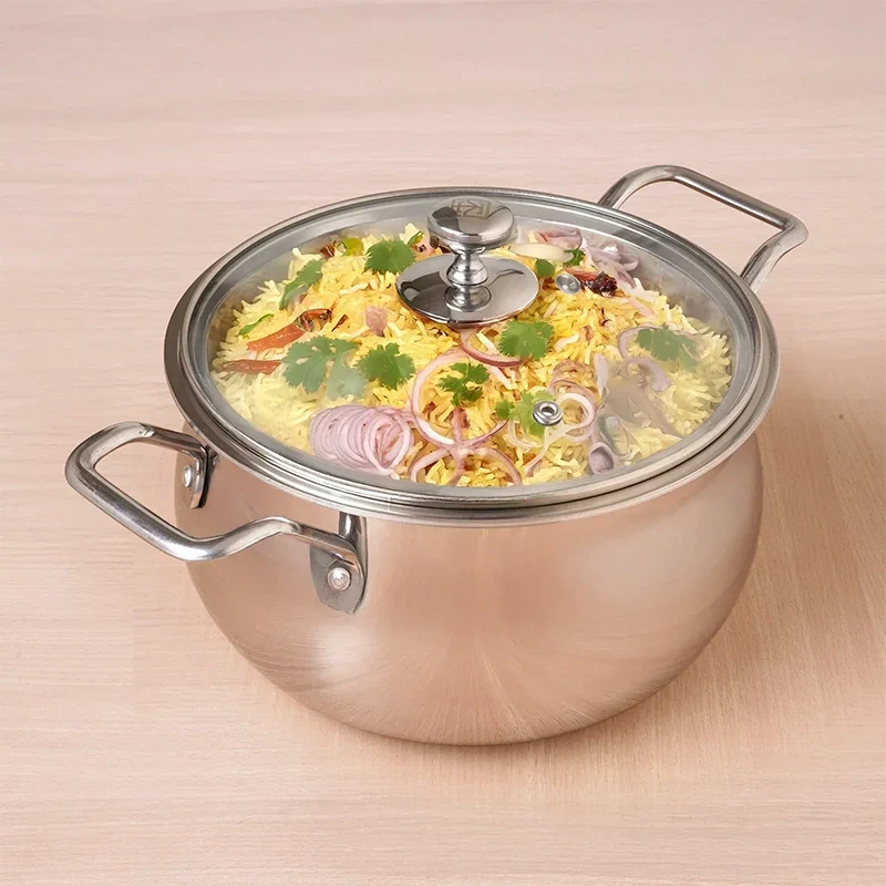 The Indus Valley TurboCuk Tri-ply Stainless Steel Handi Casserole/ Biryani Cooking Pot+ Glass Lid, Premium Quality, 3 Layer Thick Body, 100% Toxin-free, Non-stick, Induction & Gas, 4L