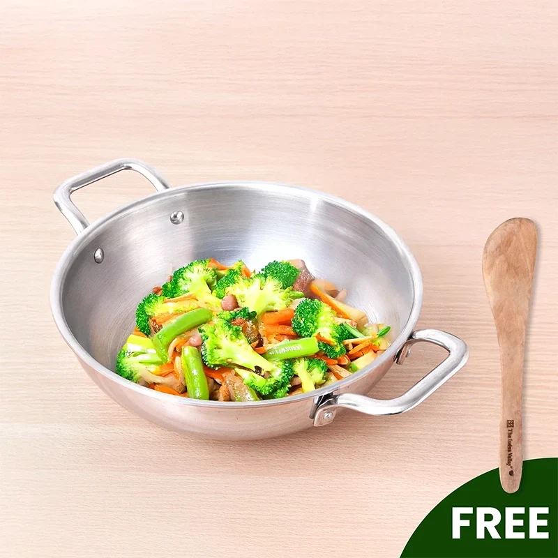The Indus Valley TurboCuk Tri-ply Stainless Steel Kadai, Premium Quality, 3 Layer Thick Body, 100% Toxin-free, Non-stick, Induction & Gas, Free ₹110 Spatula, 1.7/2.7/3.5L