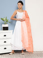 InWeave Women's Cream Strappy With Peach White Chintz Organza Dupatta
