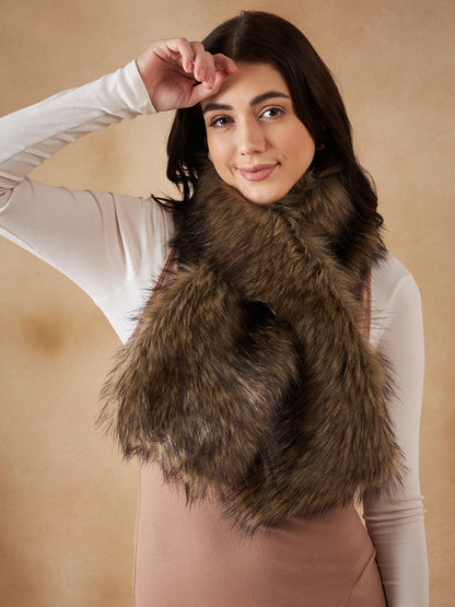 InWeave Women's Beige Print Faux Fur Neck Warmer