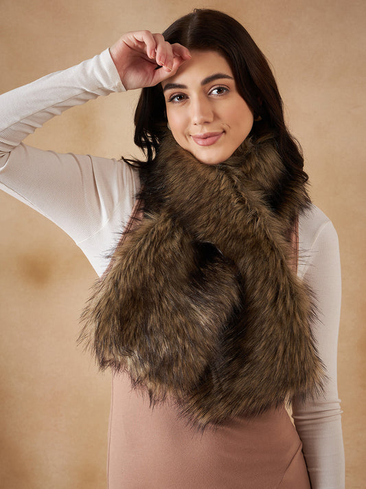 InWeave Women's Beige Print Faux Fur Neck Warmer