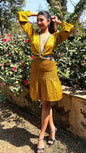 Noroke Yellow silk cut out short dress