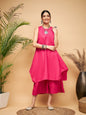 InWeave Women's Fuchsia Short Kurta Palazzo Set