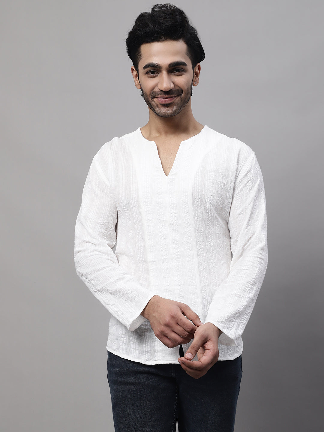Even Apparels White Pure Cotton Open Neck Kurta