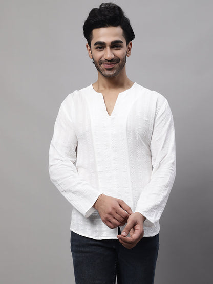 Even Apparels White Pure Cotton Open Neck Kurta