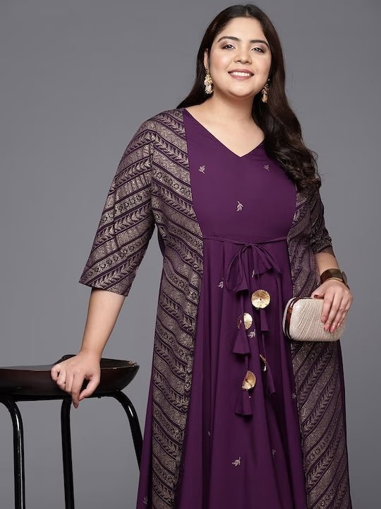 Ahalyaa Plus Size V-neck Maxi Ethnic Dress