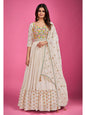 Myra White Chinon Silk Embroidered Gown