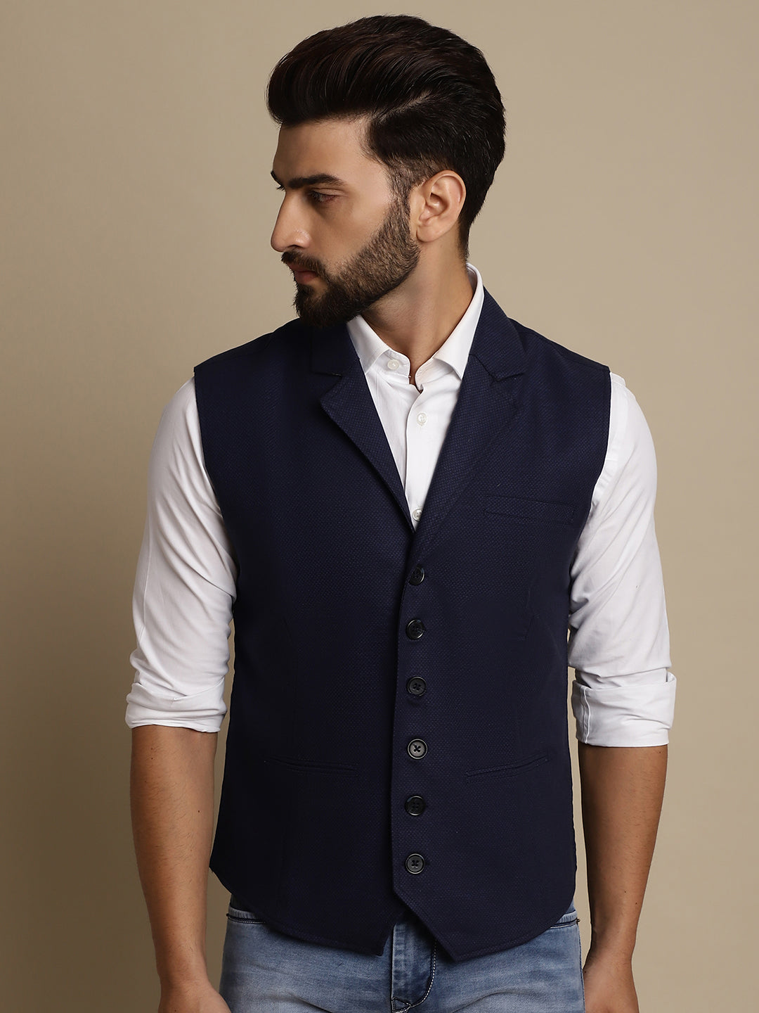 Even Apparels Men's Blue Waistcoat with Notched Lapel