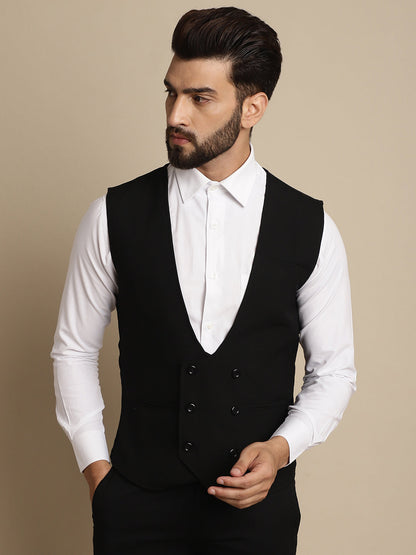 Even Apparels Men's Black Double Breast Waistcoat