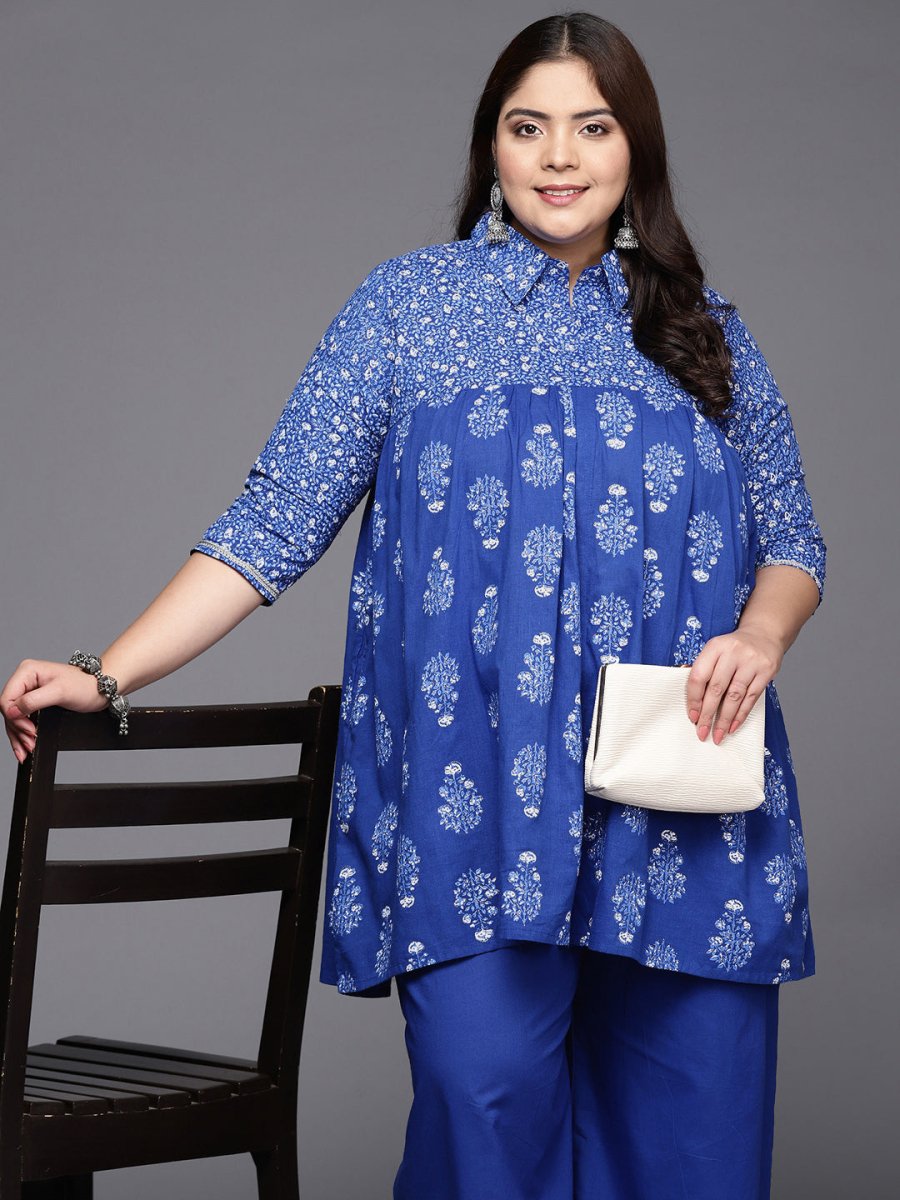 Ahalyaa Women Plus Size Cotton Tunic with Palazzos