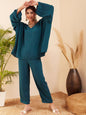 InWeave Women's Dark Ocean Full Sleeve Boho Top Bottom Set
