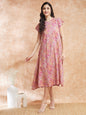 InWeave Women's Pink Coral Floral Print A Line Dress