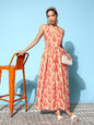 InWeave Women's Orange Paisley Print Raisa Back Detail Dress