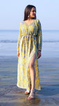 Noroke Vintage Crepe Yellow Vintage Printed Long Dress
