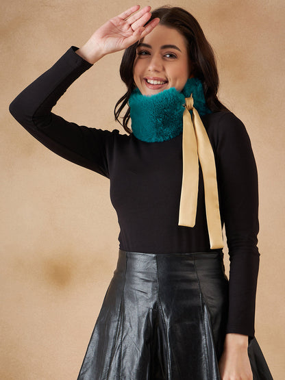 InWeave Women's Cyan Blue Fur Neckpiece