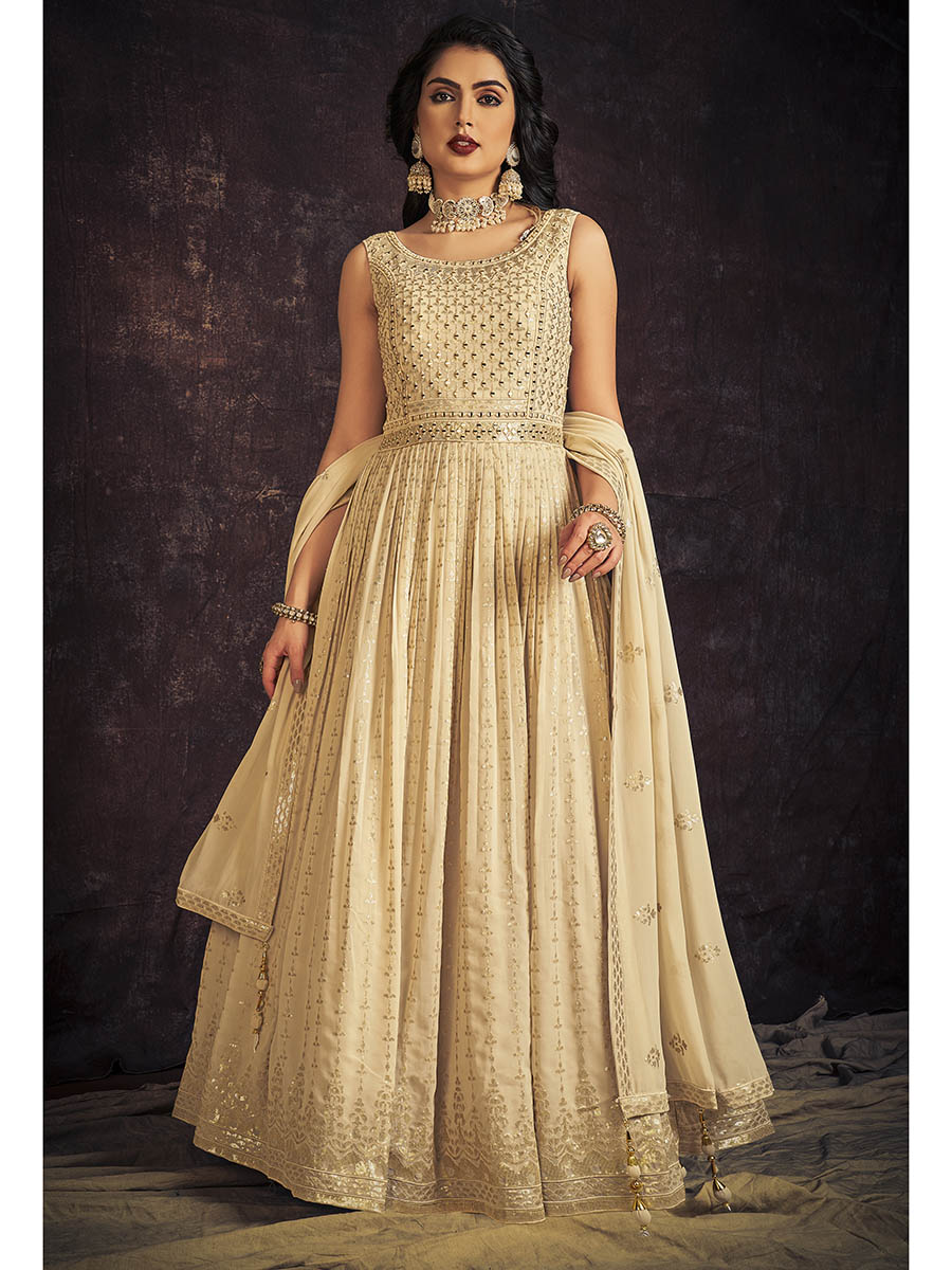 Myra Cream Real Georgette Designer Gown Style Suit