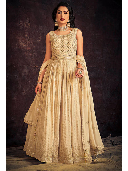Myra Cream Real Georgette Designer Gown Style Suit