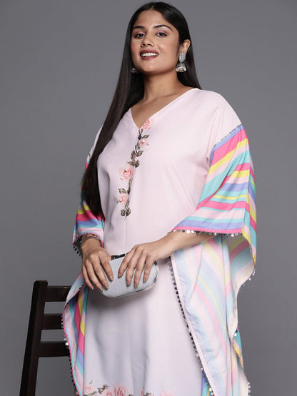 Ahalyaa Printed Plus Size Flared Sleeves Sequined Crepe Kaftan Kurta