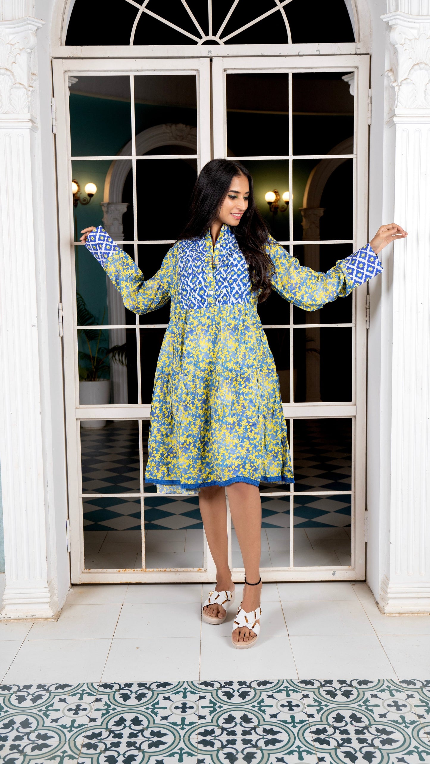Noroke Sustainable fabric | Cupro Muslin Blue Pottery Tunic Dress