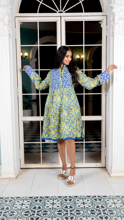 Noroke Sustainable fabric | Cupro Muslin Blue Pottery Tunic Dress