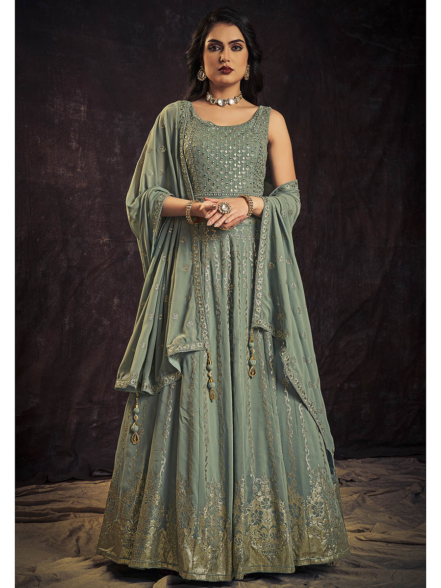 Myra Olive Real Georgette Designer Gown Style Suit