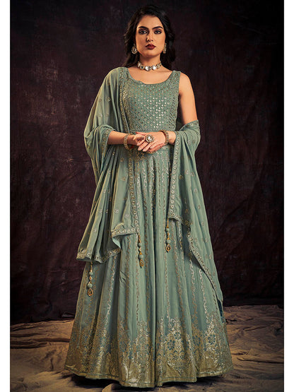 Myra Olive Real Georgette Designer Gown Style Suit