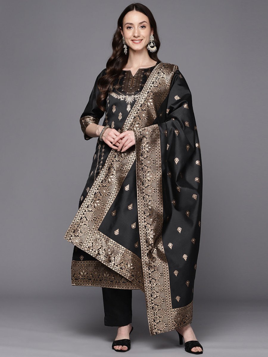 Ahalyaa Unstitched Black Dress Material